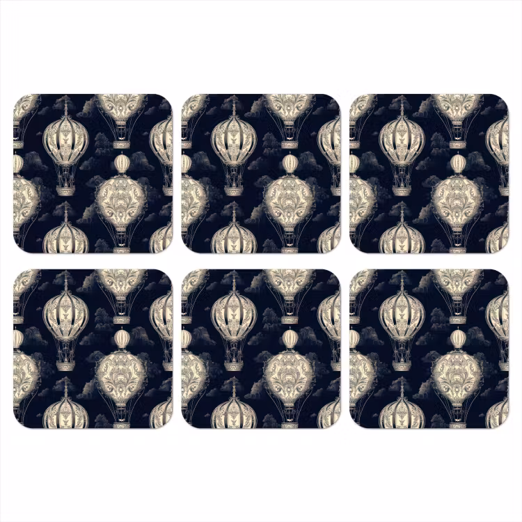 Luchtballonnen - Wolken - Patroon - Donkerblauw onderzetter kurk middel 366 -3d