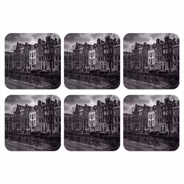 Huis - Gracht - Amsterdam - Architectuur - Zwart-wit onderzetter kurk middel -3d