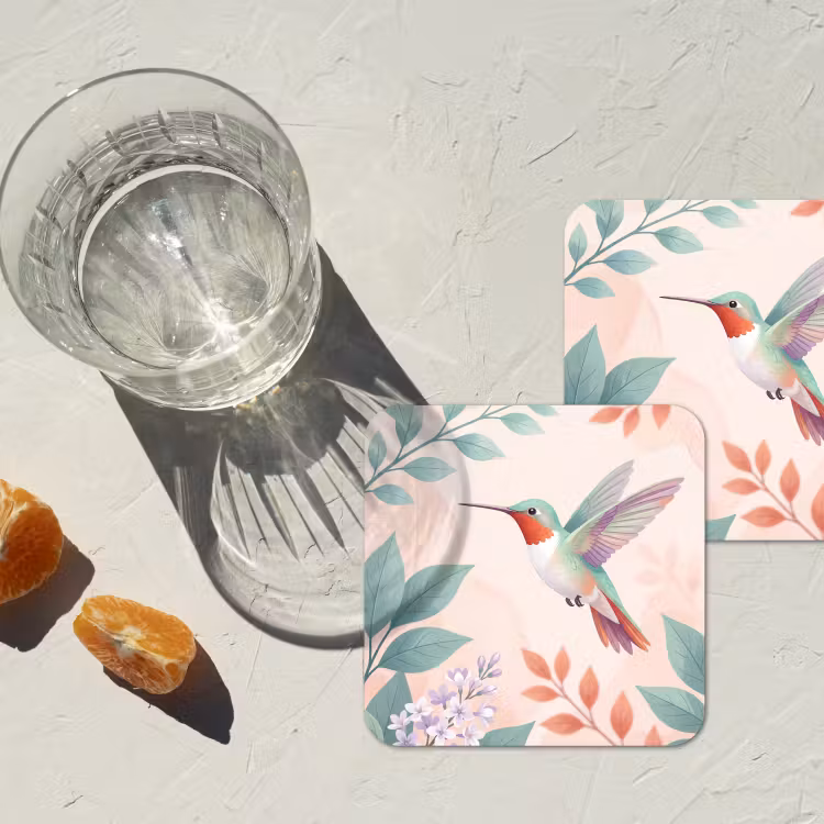 Kolibrie - Vliegen - Natuur - Illustratie - Kleurrijk onderzetter kurk middel -sfeer4