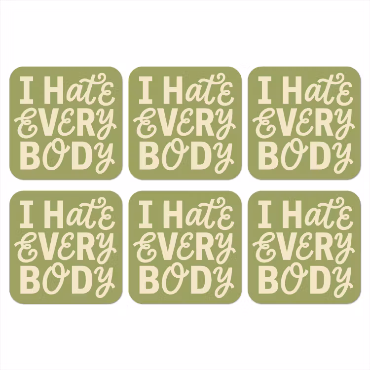 I hate everybody - Groen - Retro onderzetter kurk middel -3d