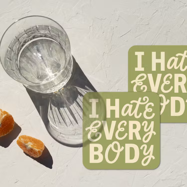 I hate everybody - Groen - Retro onderzetter kurk middel -sfeer4