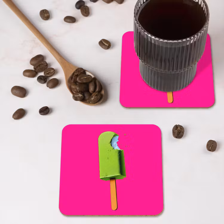 Ijsje - Stokje - Minimalistisch - Groen onderzetter kurk middel -sfeer2
