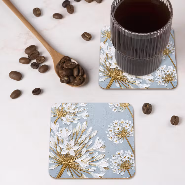 Illustratie - Bloemen - Blauw onderzetter kurk middel -sfeer2