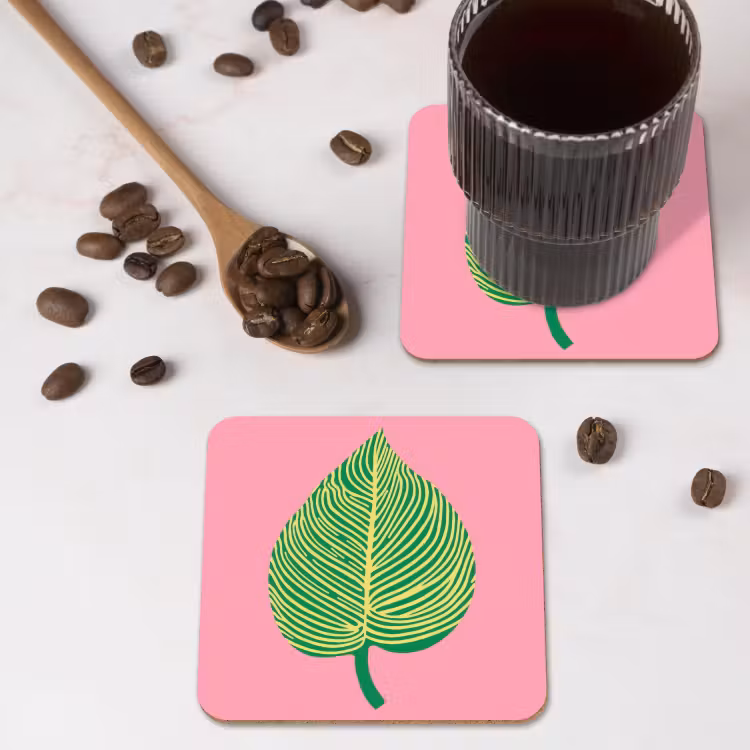 Illustratie - Blad - Minimalistisch - Groen onderzetter kurk middel -sfeer2