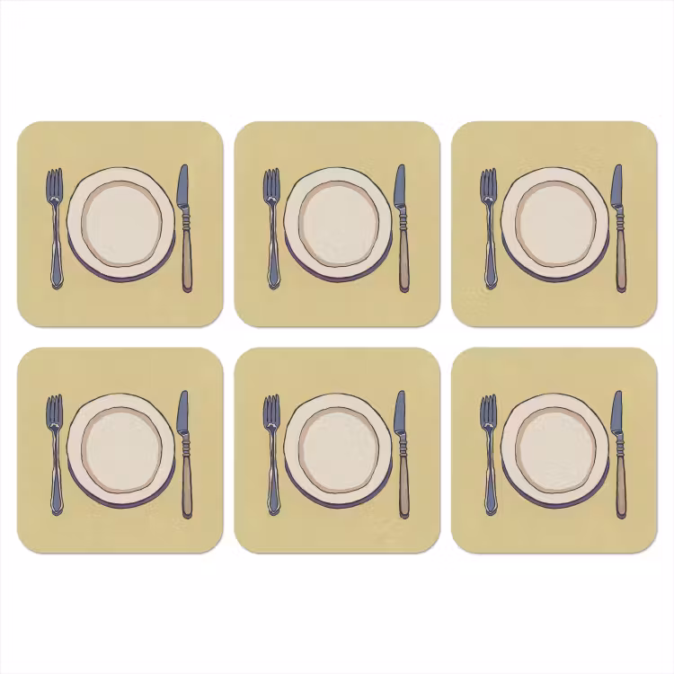 Illustratie - Bord - Bestek - Beige onderzetter kurk middel -3d