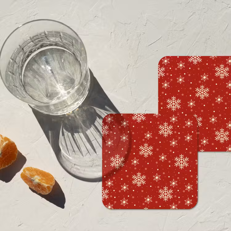 Illustratie - Sneeuwvlokken - Rood onderzetter kurk middel 366 -sfeer4