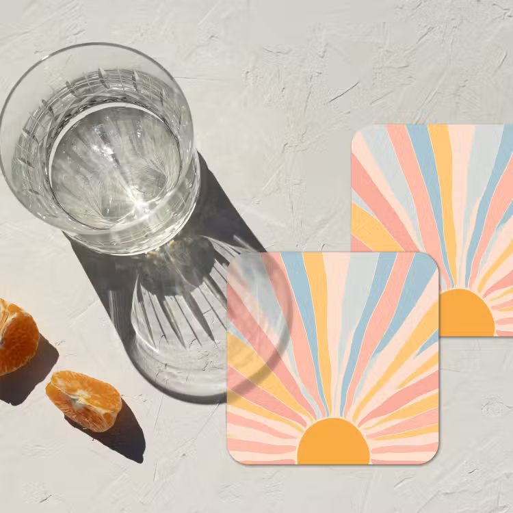Illustratie - Zon - Pastelkleuren onderzetter kurk middel -sfeer4