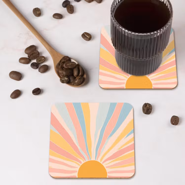 Illustratie - Zon - Pastelkleuren onderzetter kurk middel -sfeer2