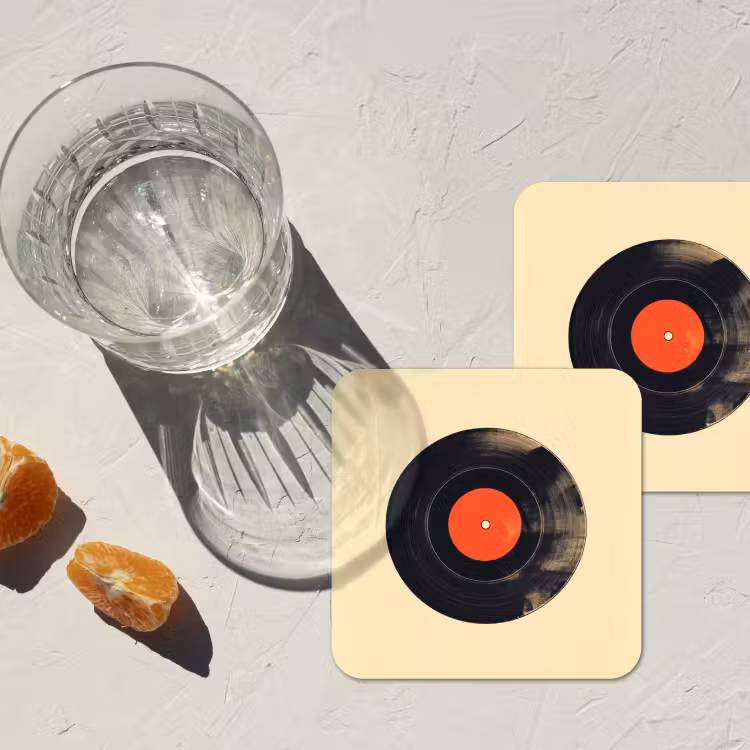 Illustratie - Vinylplaat - Beige - Vintage onderzetter kurk middel -sfeer4