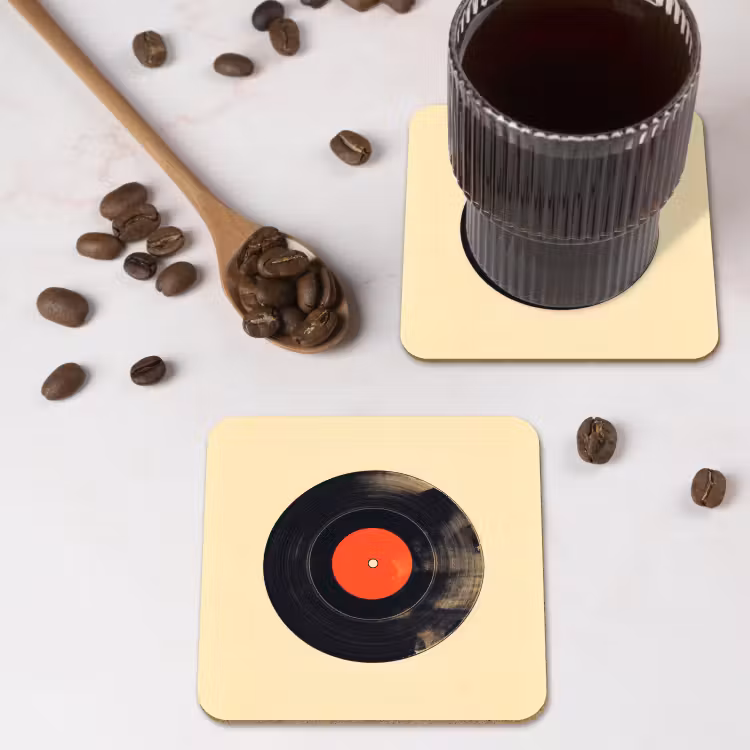 Illustratie - Vinylplaat - Beige - Vintage onderzetter kurk middel -sfeer2
