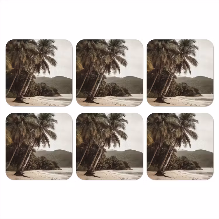 Eiland - Palmboom - Zee onderzetter kurk middel -3d