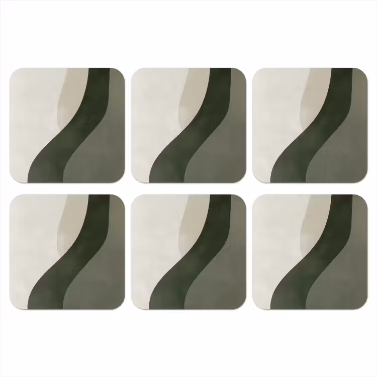Japandi - Groen - Abstract - Modern onderzetter kurk middel -3d