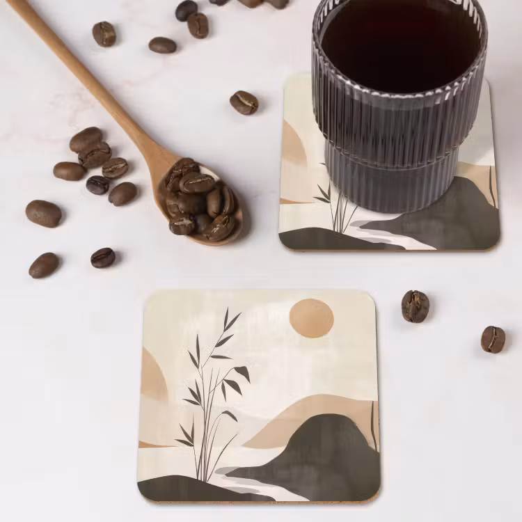 Japandi - Landschap - Beige onderzetter kurk middel -sfeer2