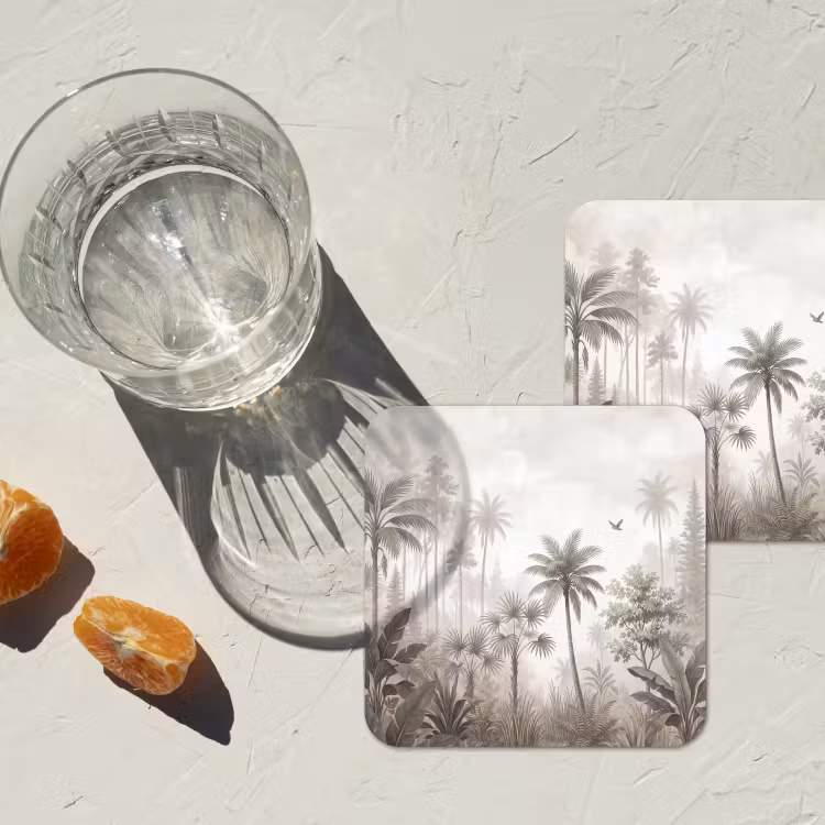 Jungle - Palmbomen - Natuur onderzetter kurk middel -sfeer4