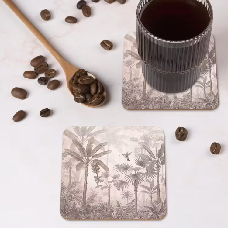 Jungle - Banenboom - Kolibrie - Beige onderzetter kurk middel -sfeer2