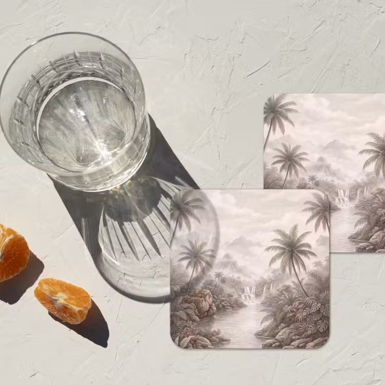 Jungle - Watervallen - Tropisch - Illustratie onderzetter kurk middel -sfeer4