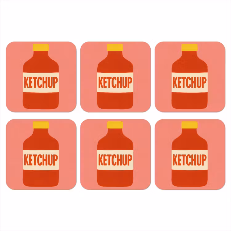 Ketchup - Fles - Rood - Minimalistisch onderzetter kurk middel -3d