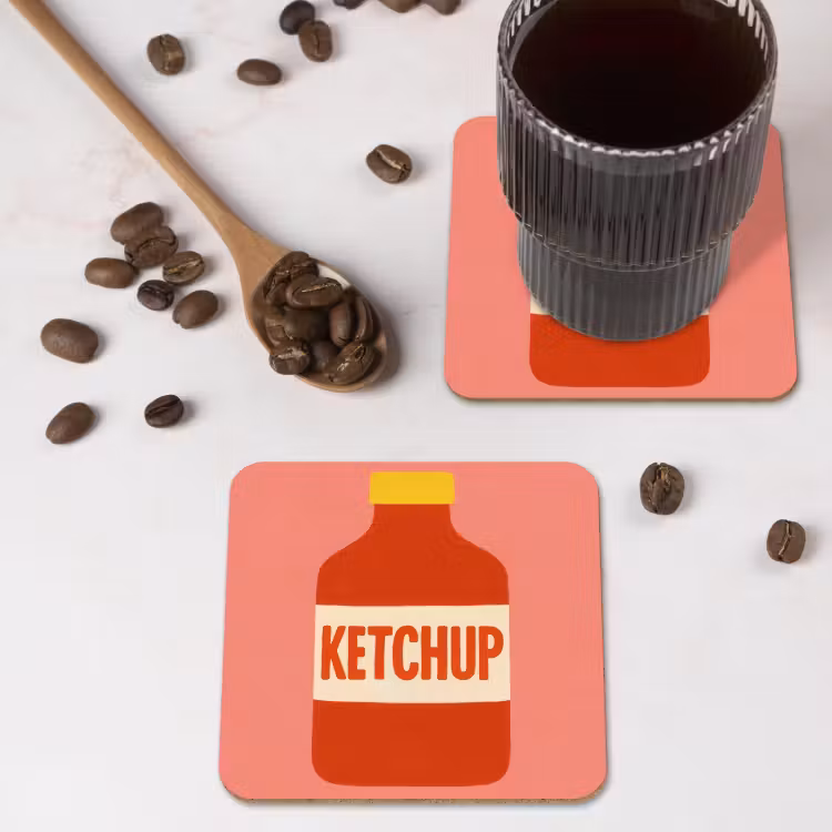 Ketchup - Fles - Rood - Minimalistisch onderzetter kurk middel -sfeer2