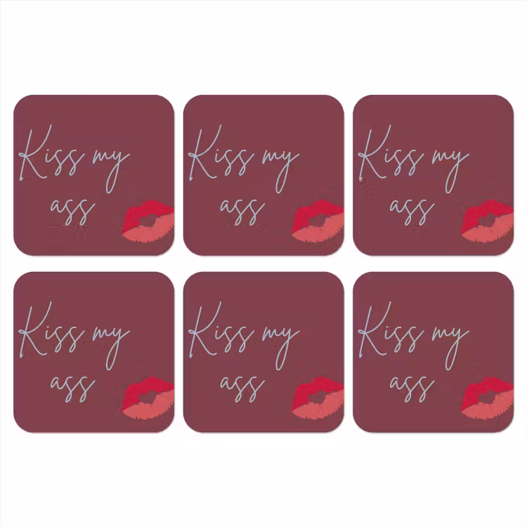 Kiss my ass - Lip - Bordeaux onderzetter kurk middel -3d