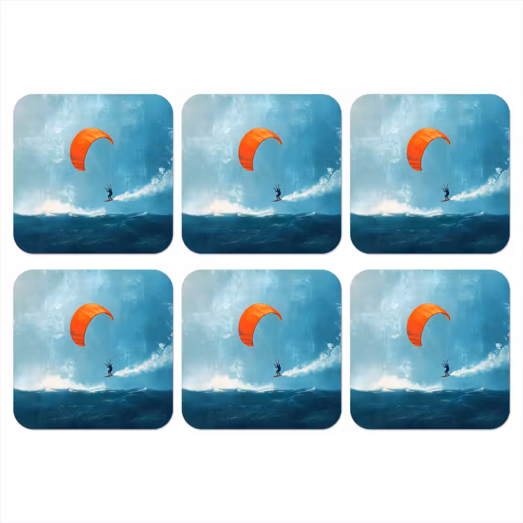Kitesurfer - Oranje - Zee - Lucht onderzetter kurk middel -3d