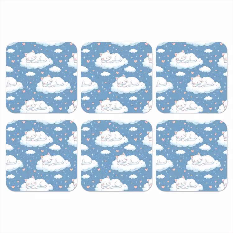 Kitten - Wolken - Blauw onderzetter kurk middel 366 -3d