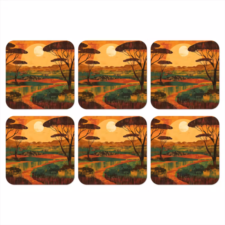 Landschap - Afrikaans - Zon onderzetter kurk middel -3d