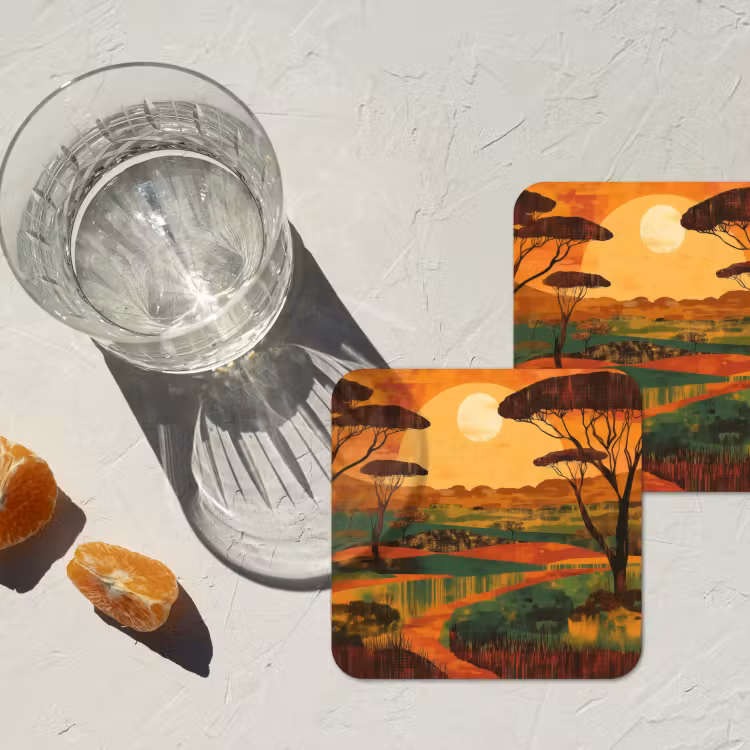 Landschap - Afrikaans - Zon onderzetter kurk middel -sfeer4