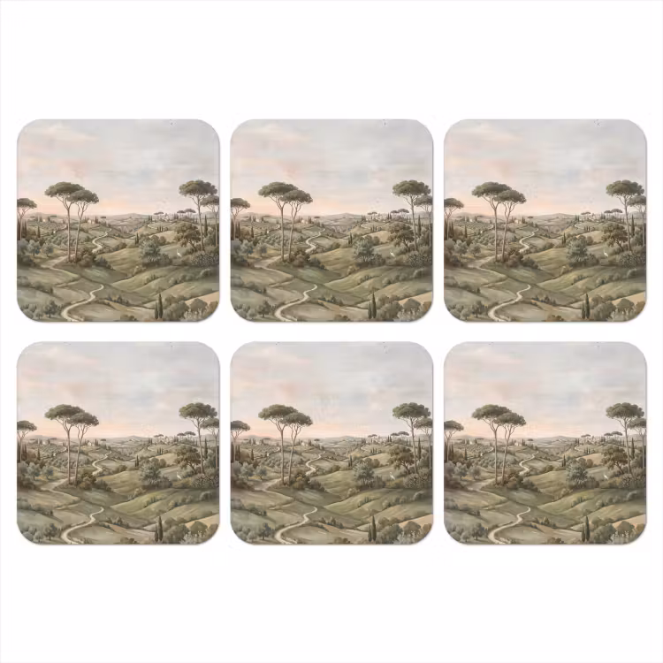 Landschap - Heuvels - Zandpad - Groen onderzetter kurk middel -3d