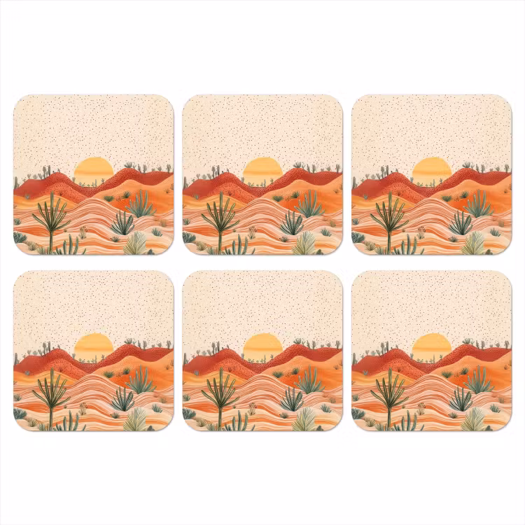 Landschap - Heuvels - Zonsondergang onderzetter kurk middel -3d