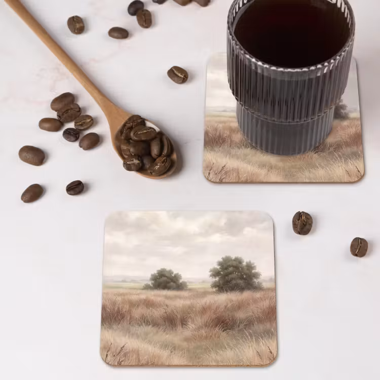 Landschap - Minimalistisch - Beige onderzetter kurk middel -sfeer2