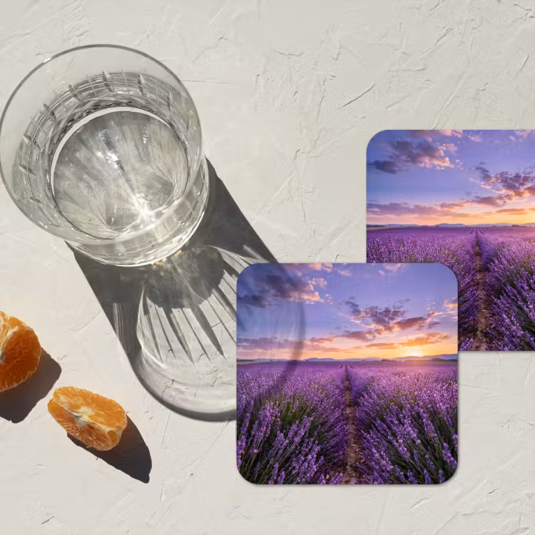 Lavendel - Veld - Natuur - Paars onderzetter kurk middel -sfeer4