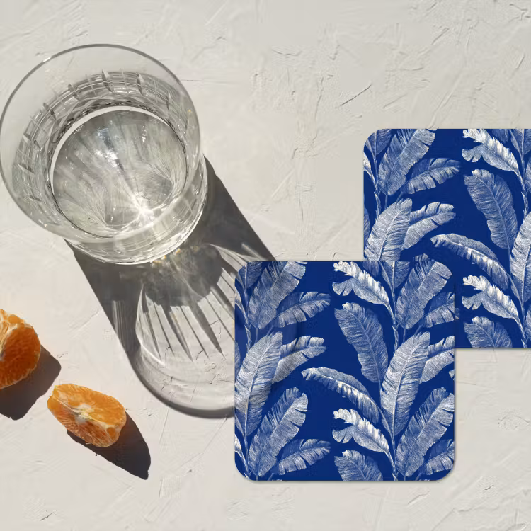 Blad - Palm - Blauw onderzetter kurk middel 366 -sfeer4