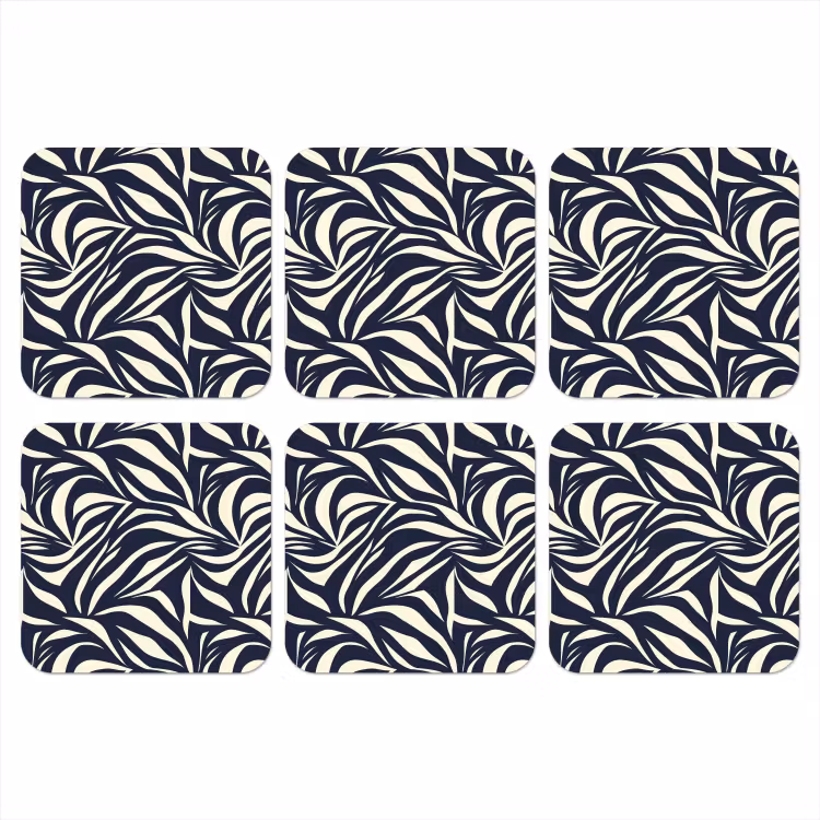Bladvormen - Blauw - Patroon - Wit onderzetter kurk middel 366 -3d