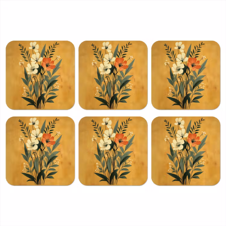 Bladeren - Boeket - Bloemen - Geel onderzetter kurk middel -3d