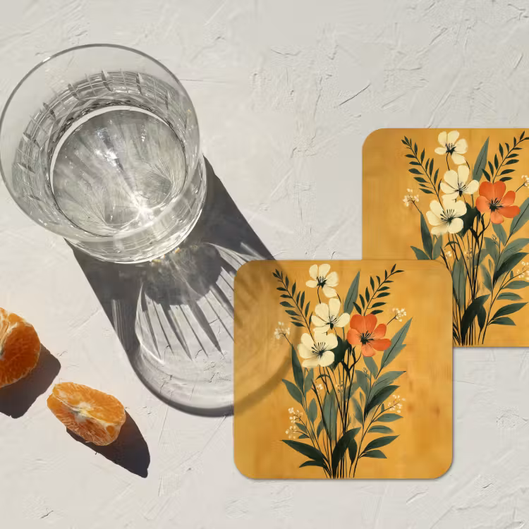 Bladeren - Boeket - Bloemen - Geel onderzetter kurk middel -sfeer4