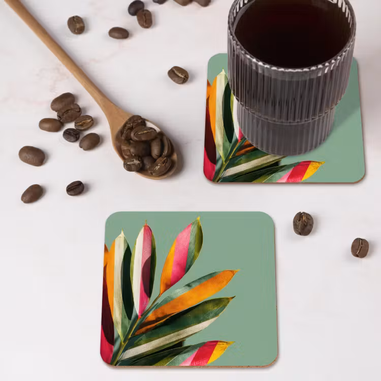 Bladeren - Tak - Kleurrijk onderzetter kurk middel -sfeer2