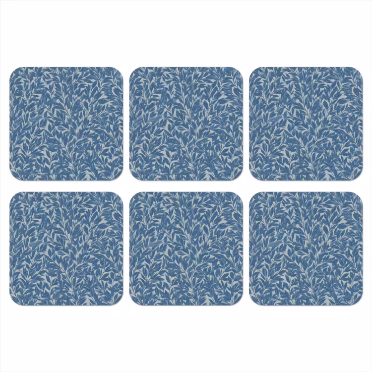 Bladeren - Klassiek - Patroon - Donkerblauw - Vintage onderzetter kurk middel 366 -3d