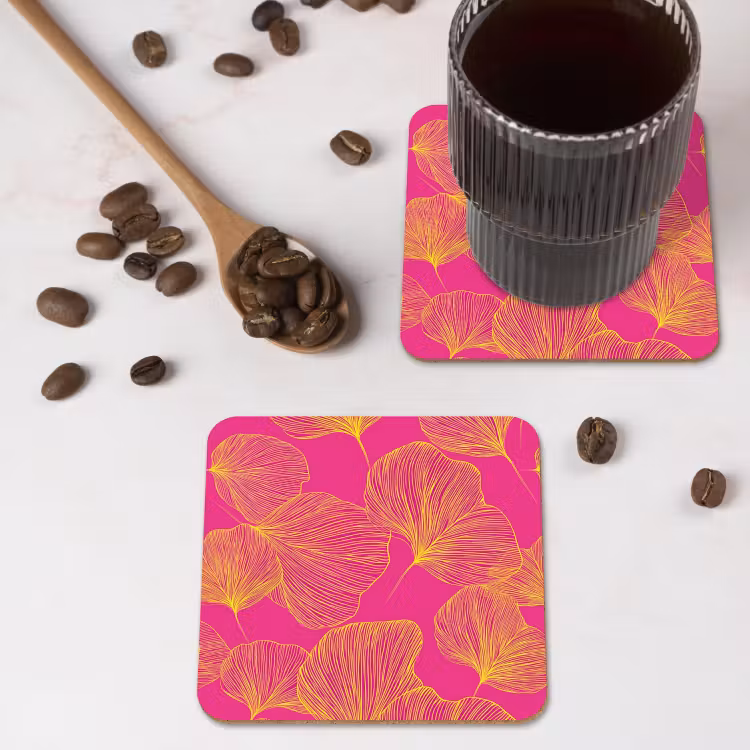 Bladeren - Nerven - Grafisch - Roze onderzetter kurk middel -sfeer2
