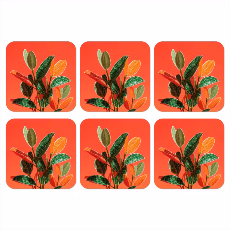 Bladeren - Nerven - Oranje - Structuur onderzetter kurk middel -3d