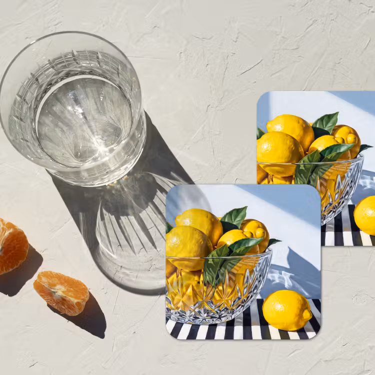 Coaster - Lemons - Fruit - Yellow - Citroenen - Fruit - Geel onderzetter kurk middel