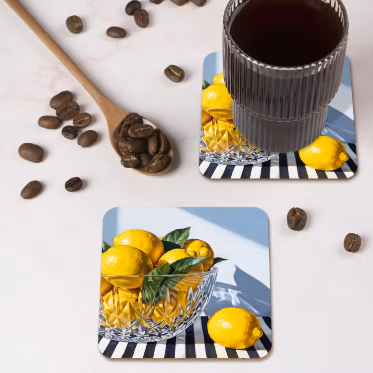 Coaster - Lemons - Fruit - Yellow - Citroenen - Fruit - Geel onderzetter kurk middel