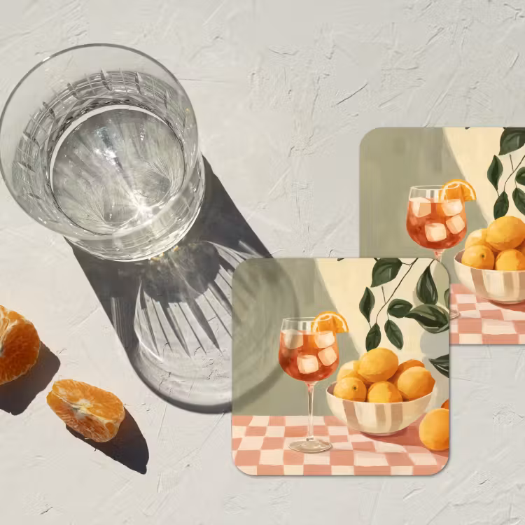 Citroenen - Glas - Tafelkleed - Geblokt onderzetter kurk middel -sfeer4