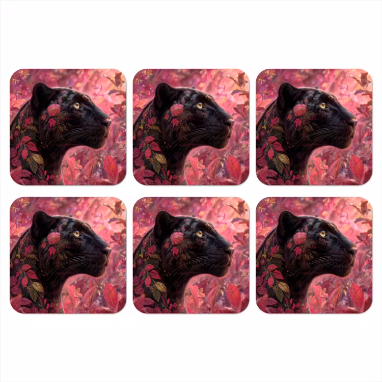 Luipaard - Bloemen - Roze onderzetter kurk middel -3d