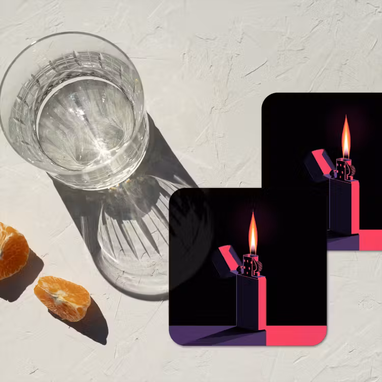 Aansteker - Vlam - Donker onderzetter kurk middel -sfeer4