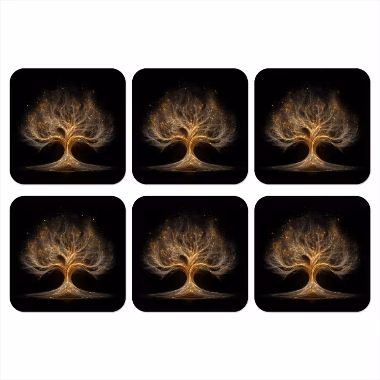 Lichtjes - Boom - Abstract - Zwart onderzetter kurk middel -3d