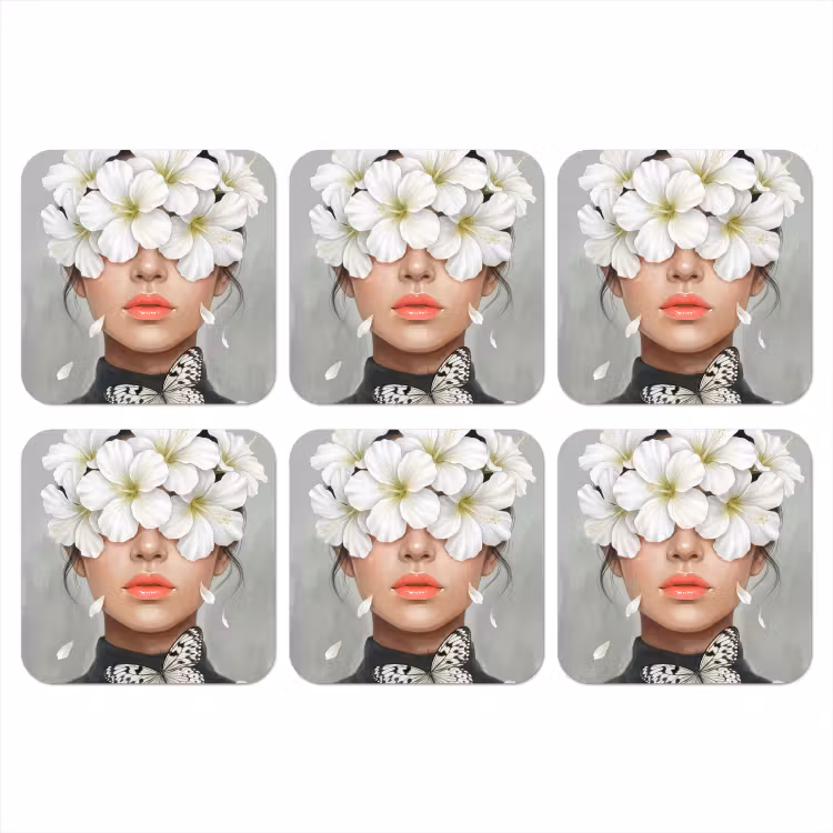 Lelies - Portret - Wit onderzetter kurk middel -3d