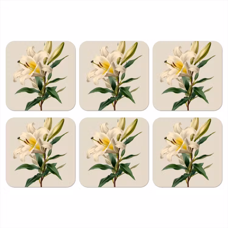 Lelie - Elegant - Botanisch - Beige onderzetter kurk middel -3d
