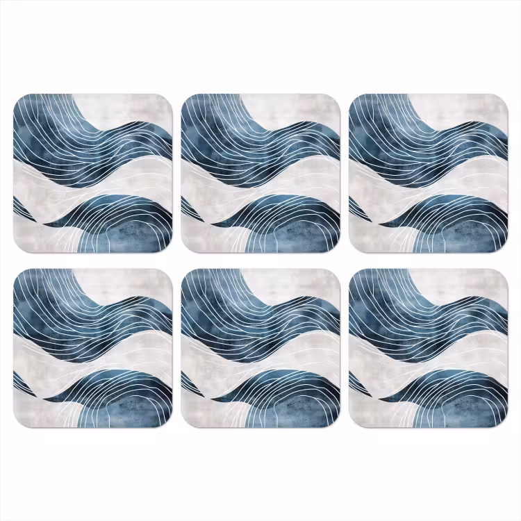 Lijnen - Golven - Abstract - Blauw onderzetter kurk middel -3d