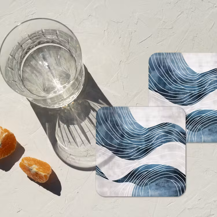 Lijnen - Golven - Abstract - Blauw onderzetter kurk middel -sfeer4