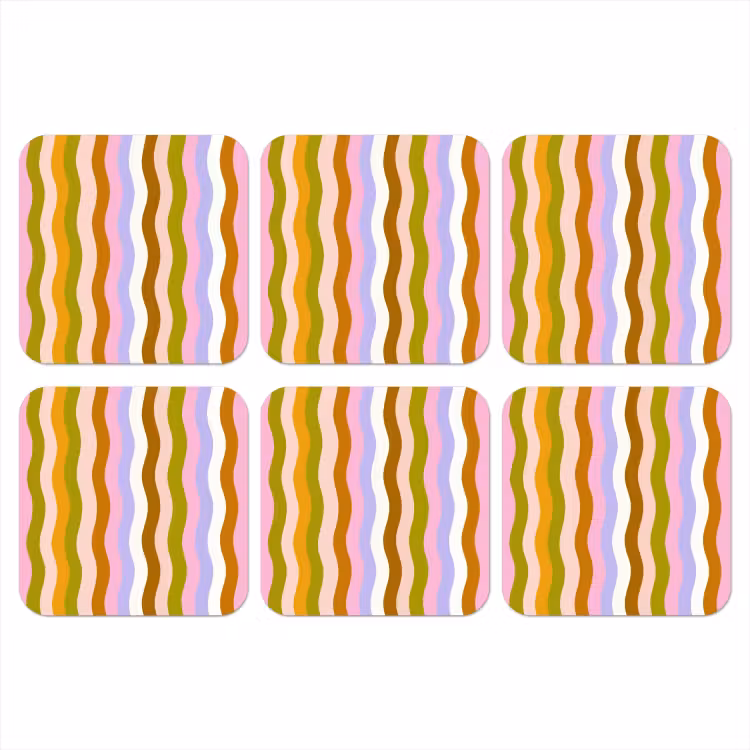 lijnen - Golven - Pastelkleuren - Patroon onderzetter kurk middel -3d